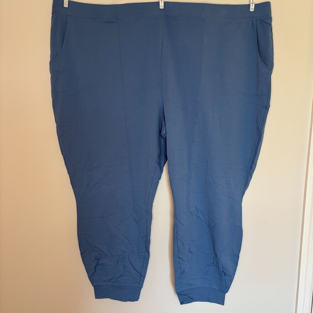 Denim & Co. Active NEW French Terry Jogger Pants with Ankle Pleat Womens 5X Blue